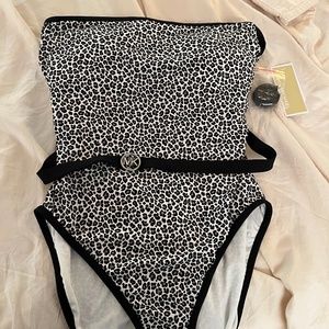 Michael Kors print one piece strapless bathing suit size 14